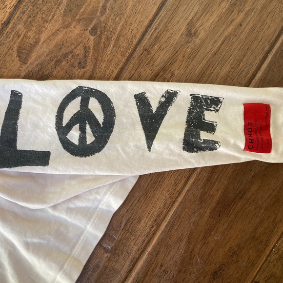 CHNGE Love Peace Cropped Henley sz Small White Longe Sleeve Embroidered - Picture 7 of 11